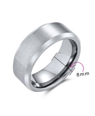 8MM Matte Brushed Titanium Band Ring – Beveled Polished Edge Silver Tone