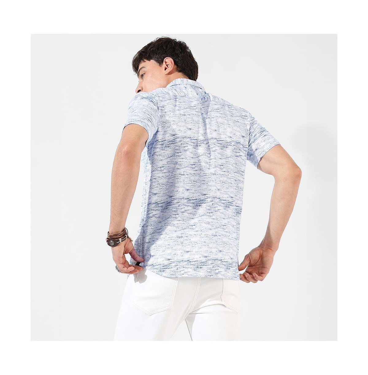 Campus Sutra Men's Chalk White & Indigo Blue Textured Tactile Shirt