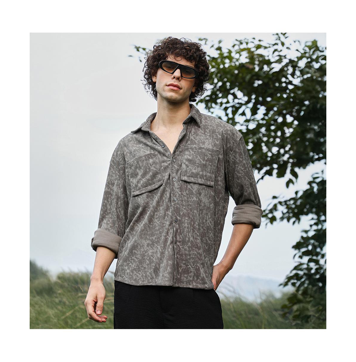 Campus Sutra Men's Faded Corduroy Oversized Shirt