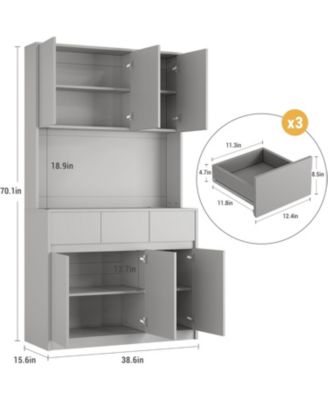 Pantry Cabinet 70-Inch with Charging Station, Microwave Stand, 3 Drawers and Adjustable Shelves for Kitchen Storage