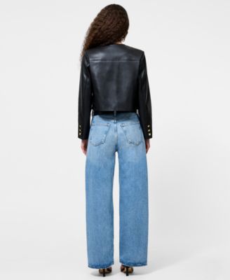 Women's Faux Leather Cropped Long Sleeve Jacket