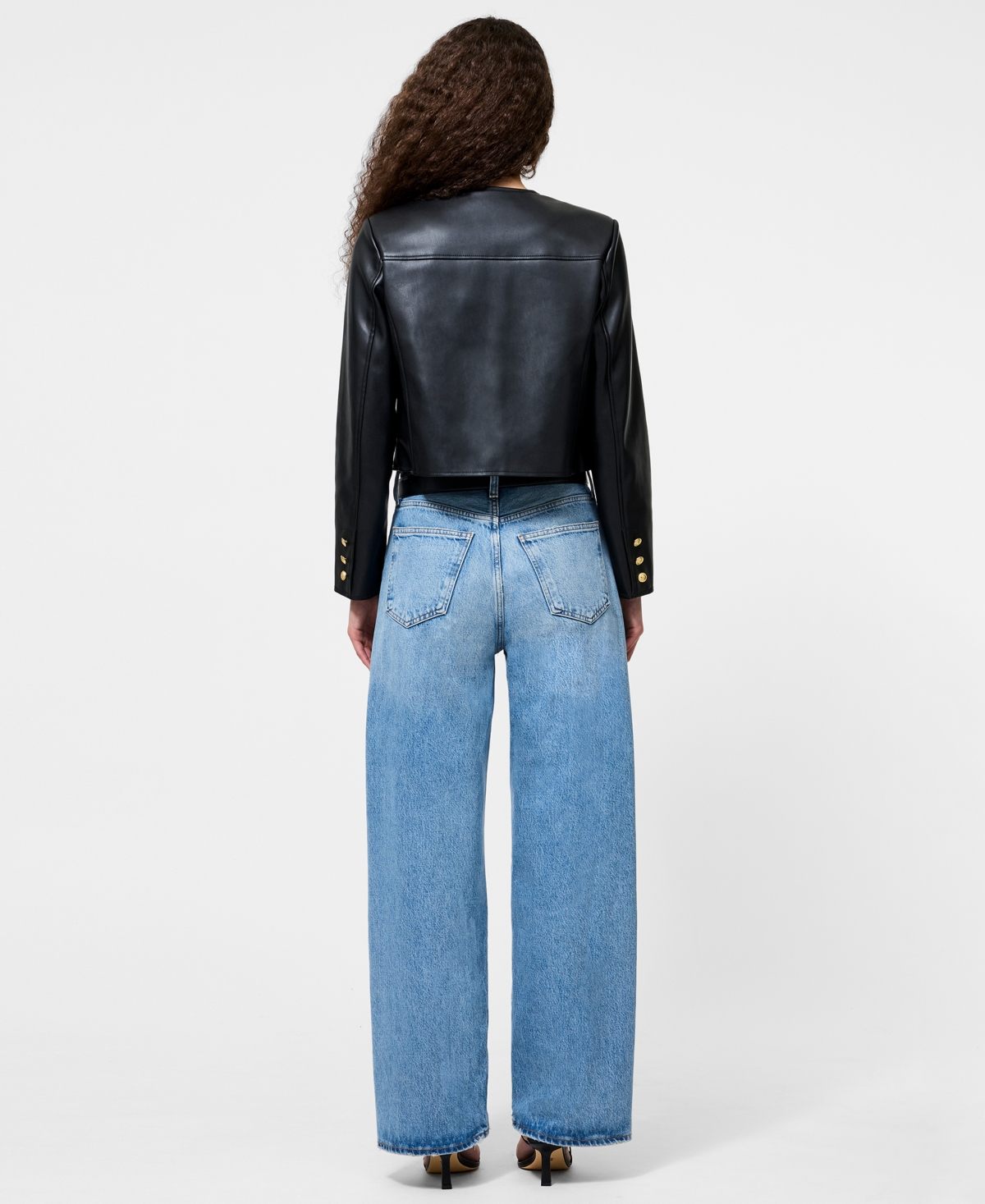 French Connection Dessa Crop Faux Leather Jacket In Black