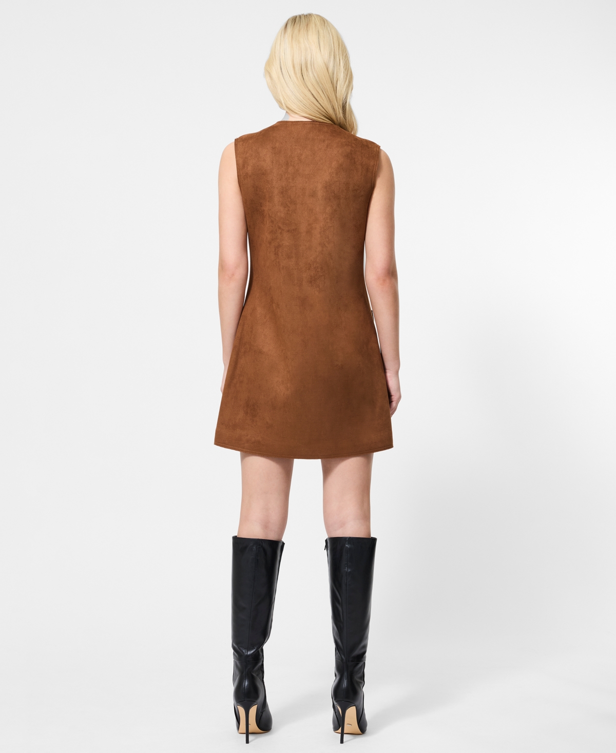 French Connection Lany Sleeveless Faux Suede Minidress In Brown