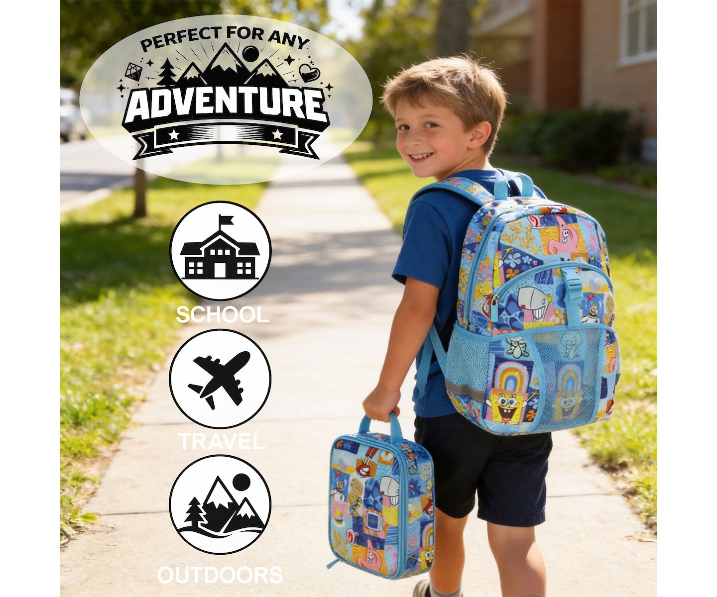 Сумки SpongeBob SquarePants 2-Piece 16" Premium Backpack and Lunch Kit Set для мальчиков, цвет: Синий — фото 6