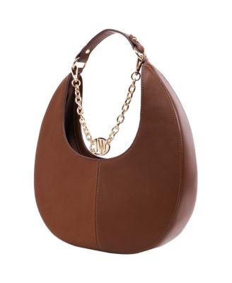 Smooth & Suede PU Shoulder Bag with Chain Logo Detail