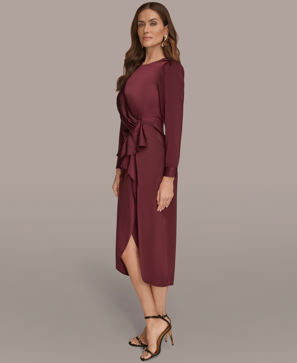 Donna Karan Women's Ruched Midi Dress In Burgundy