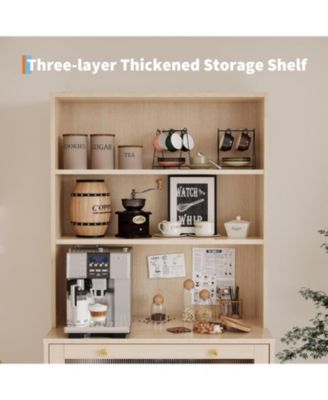 62 Inch Engineered Wood Freestanding Hutch Cupboard with Large Countertop, Glass Doors, Drawer and Adjustable Shelves Kitchen Pantry Cabinet