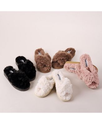 Women's Teddy Crossband Faux Fur Slippers