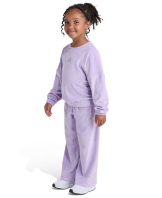 Toddler and Little Girls' Crewneck Velour Sweatshirt and Wide Leg Pants, 2-Piece Set