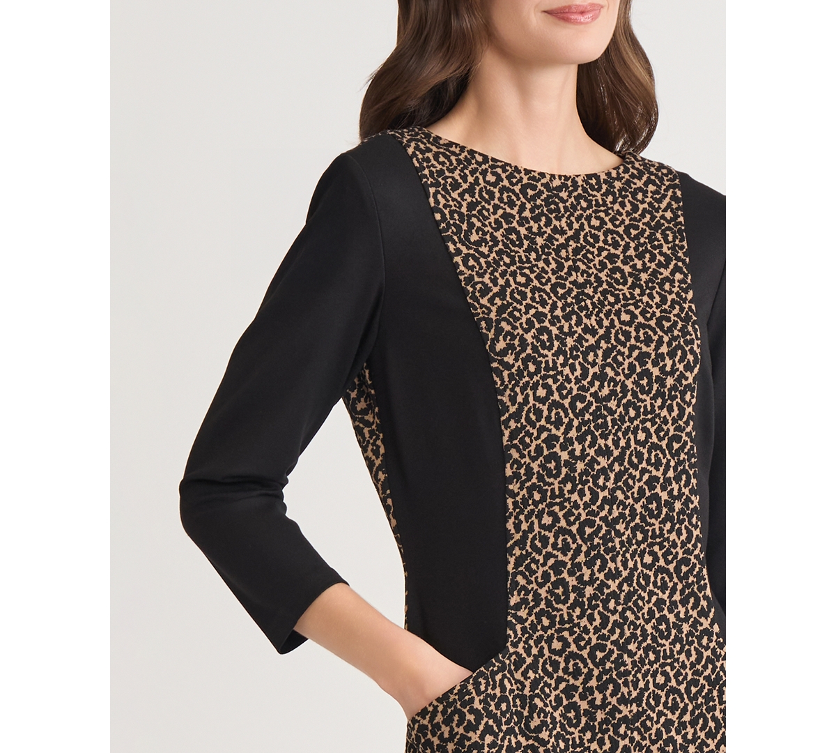 Kasper Contrast Detail Leopard Print Dress In Brown