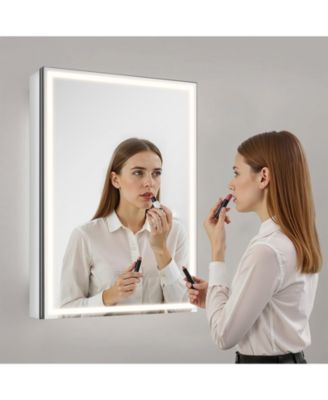 Recessed Lighted Cabinet with Dual Mirrors for Bathroom Storage