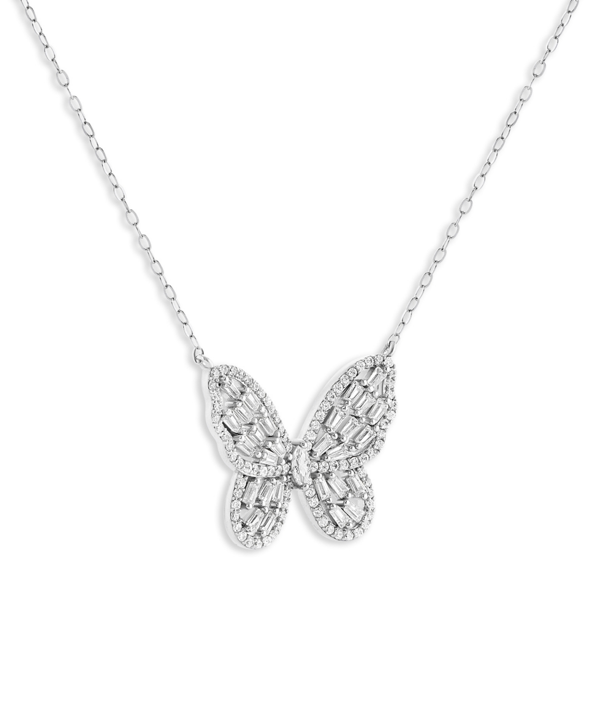 Holiday Lane Pave Butterfly Pendant Necklace In Sterling Silver, Macy's Exclusive In Silver