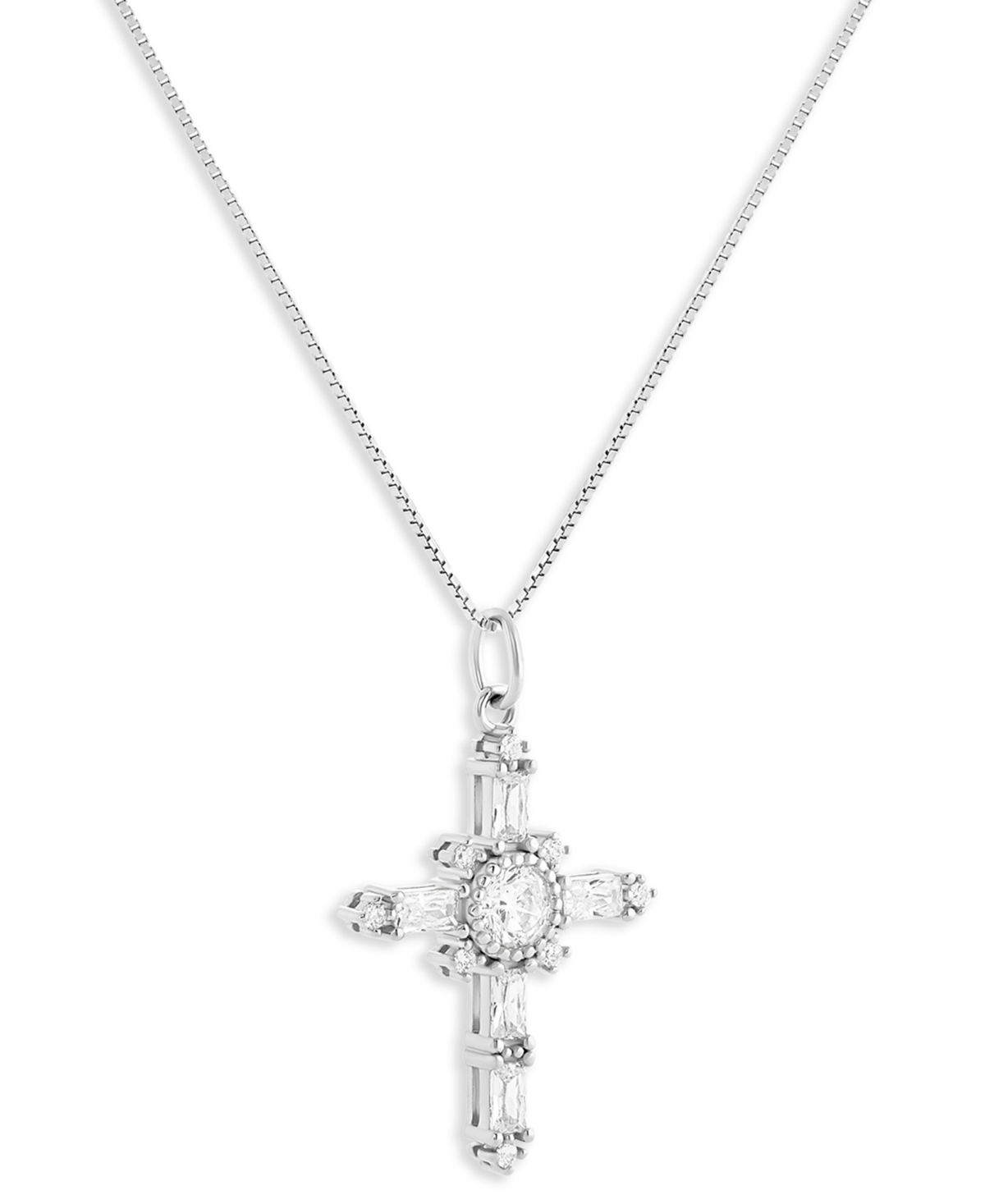 Holiday Lane Sterling Silver Cross Pendant Necklace, Macy's Exclusive In Silver