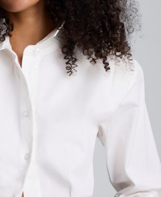 Women's Collar Neck Cropped Button-Down Shirt