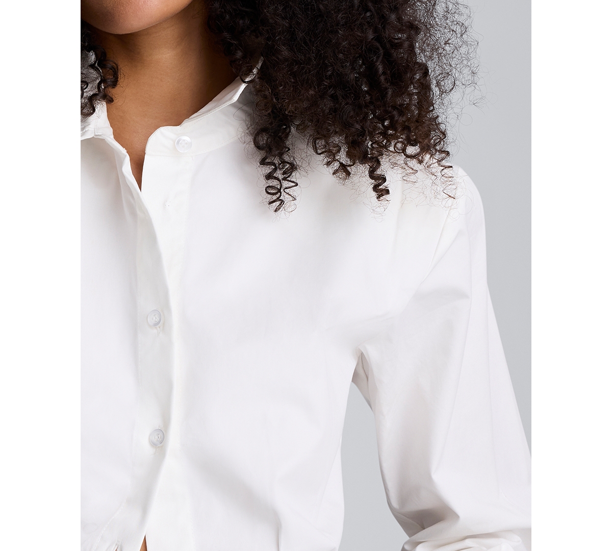 Kenneth Cole Strong Shoulder Cropped Poplin Button Front Shirt In White