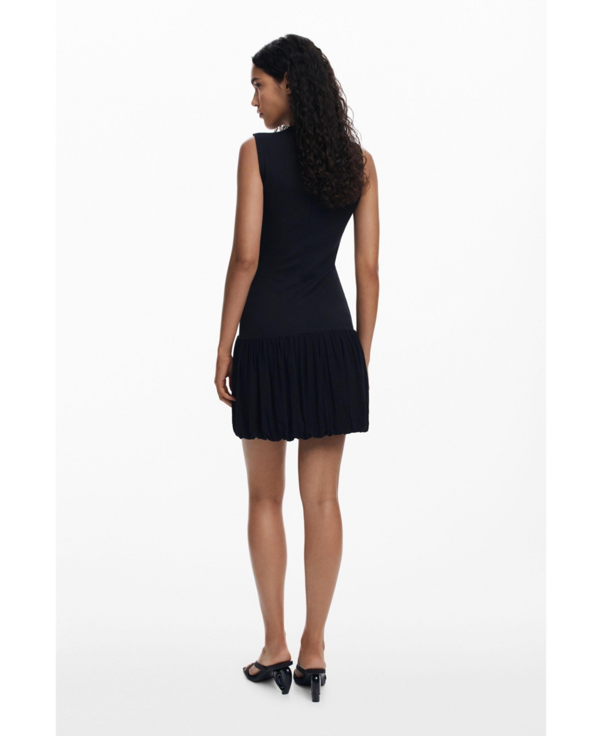 Desigual Floral Print Sleeveless Bubble Hem Minidress In Black