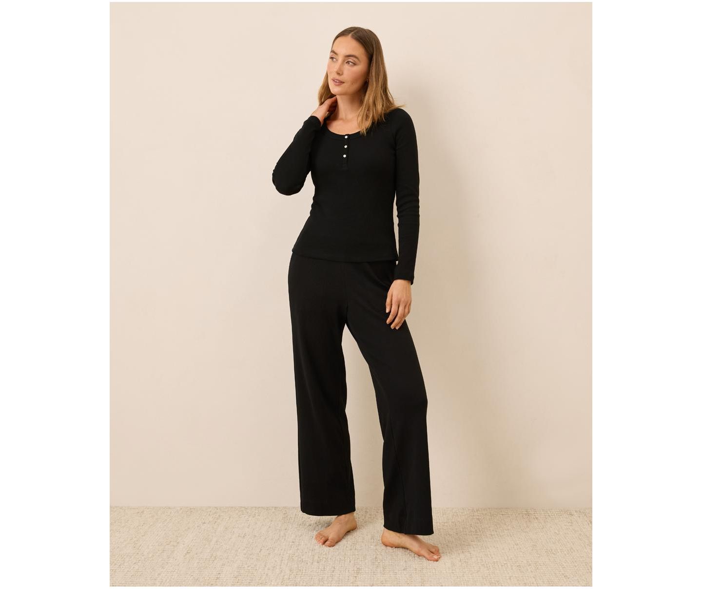 Женские брюки Pact Dream Rib Wide Leg Lounge Pant, цвет: Чёрный — фото 4