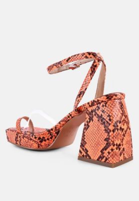 Womens Such Flirt Snake Print Triangular Block Heel Sandals