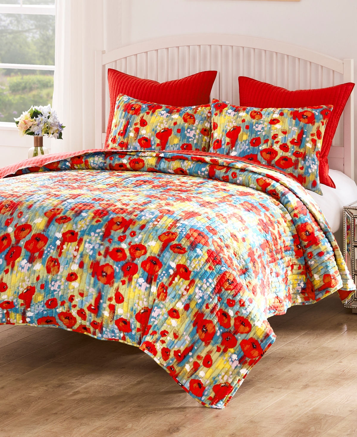 Greenland Home Fashions Poppies Modern Floral -Pc. Quilt Set