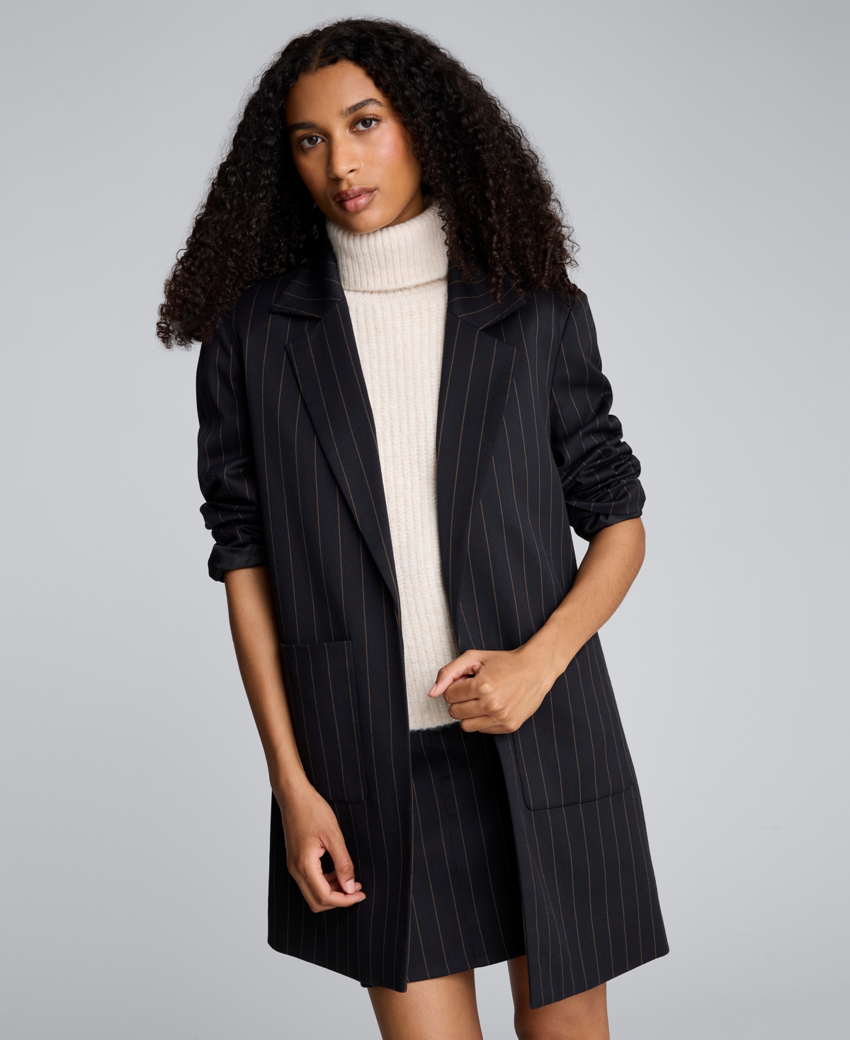 Kenneth Cole Pinstripe Patch Pocket Open Front Jacket In Blue
