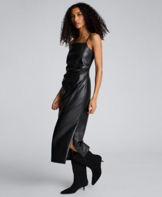 Women's Faux Leather Modern Sleeveless Midi Dress