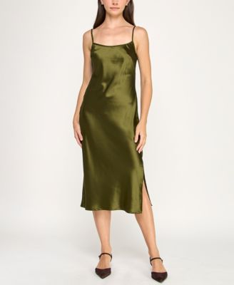 Juniors' 2-Piece Satin Midi Slip & Pullover Sweater Set