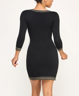 Juniors Lurex Stripe Mini Buttons Fitted Sweater Dress