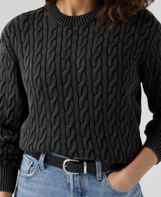 Premium Women's Boyfriend Cable Crewneck Sweater