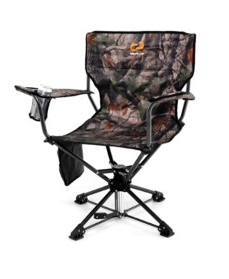 360&deg; Swivel Hunting Chair with Mesh Cup Holder & Storage Pockets Cozy Backrest