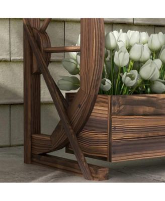 2-Planter Garden Wagon Wheel in Fir Wood, Farmhouse Style Outdoor Decor