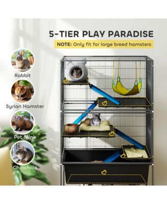 59" 5-Level Rolling Small Animal Cage w/ Deep Tray, Non-Slip Ramps