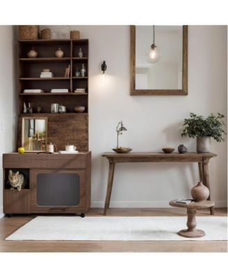 35.5 in. Wooden Multi-use Cat litter box house with Storage Made flip-up door in Walnut