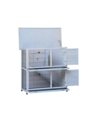 41" Outdoor Wooden Rabbit Hutch with 2 Removable No-Leak Trays Non-Slip Ramp Waterproof Roof in Gray