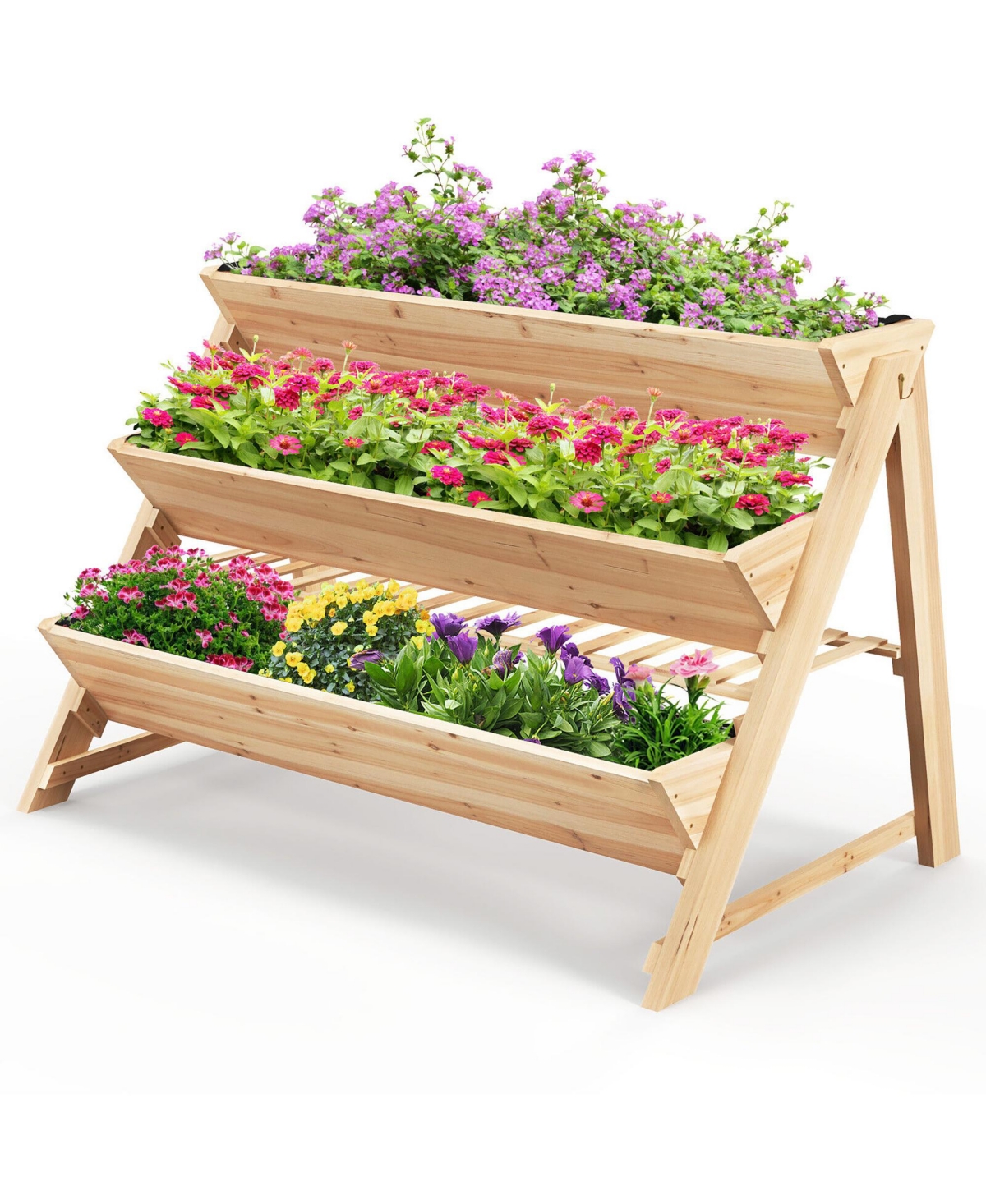 Gymax 3-tier Raised Garden Bed w/2 Side Hooks Storage Shelf Garden Planter for Flowers