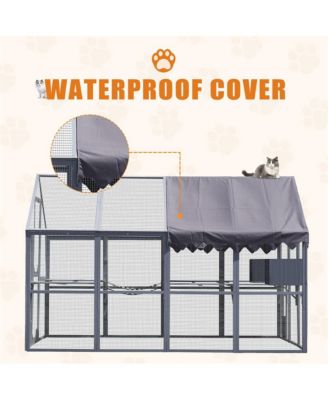 110 in. Outdoor Cat House Cat Enclosures with Platforms Upgrade Waterproof Cover in Gray