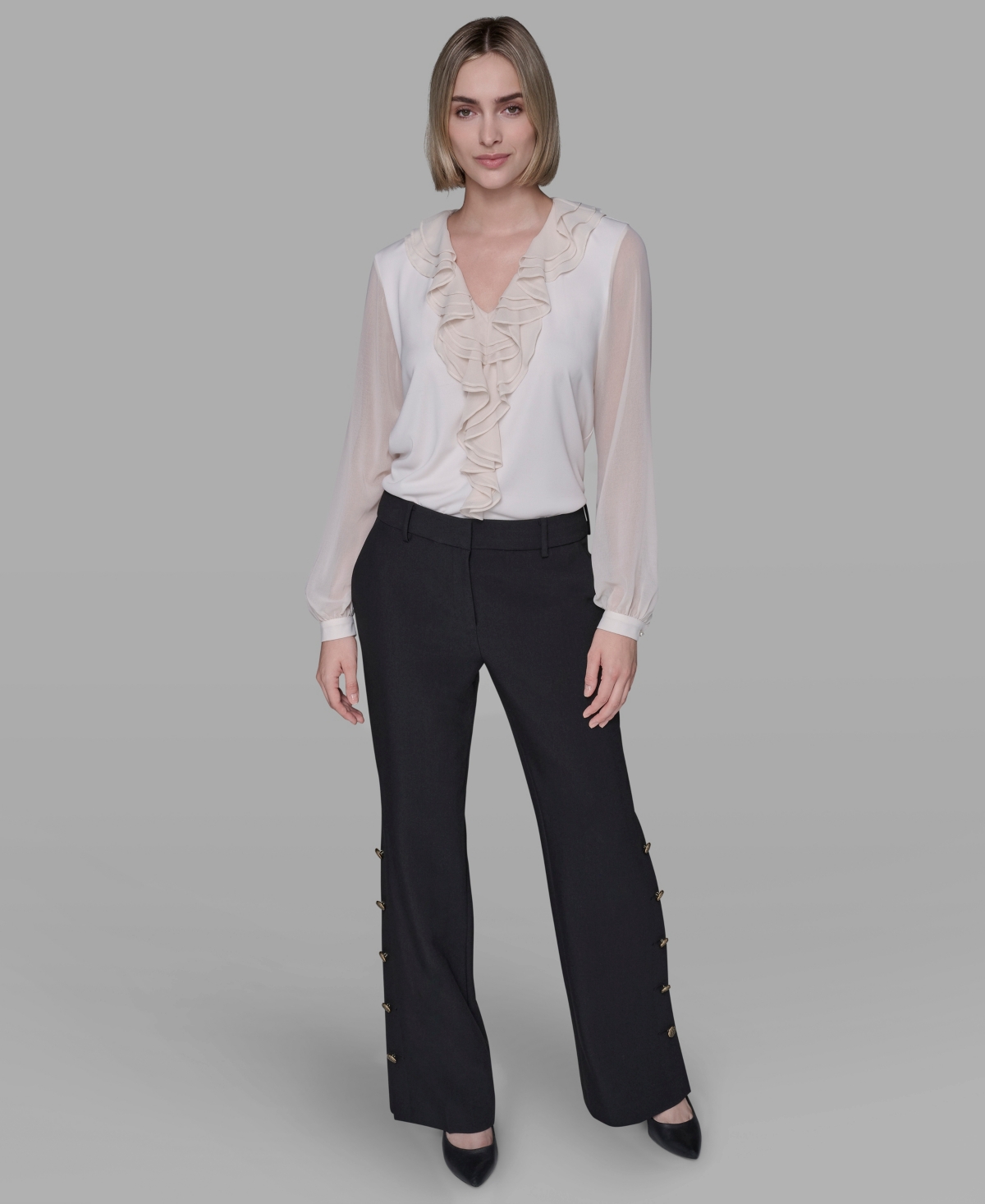 Karl Lagerfeld Women's Mid-rise Flared Pants In Black