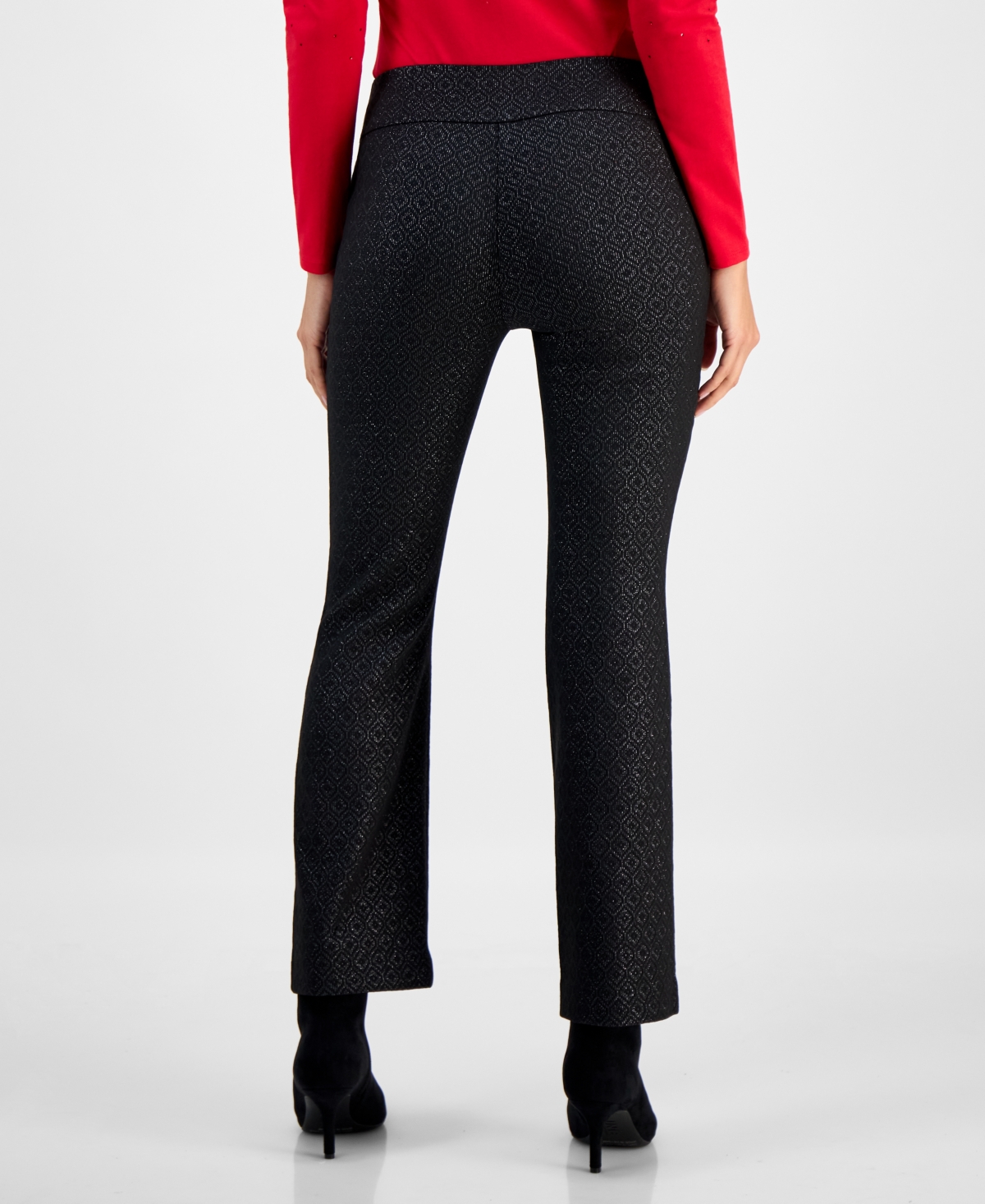 Inc International Concepts Petite Jacquard Mini Bootcut Pants, Macy's Exclusive In Black