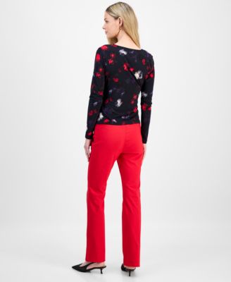 Petite Printed Asymmetric Top & Bootcut Pants