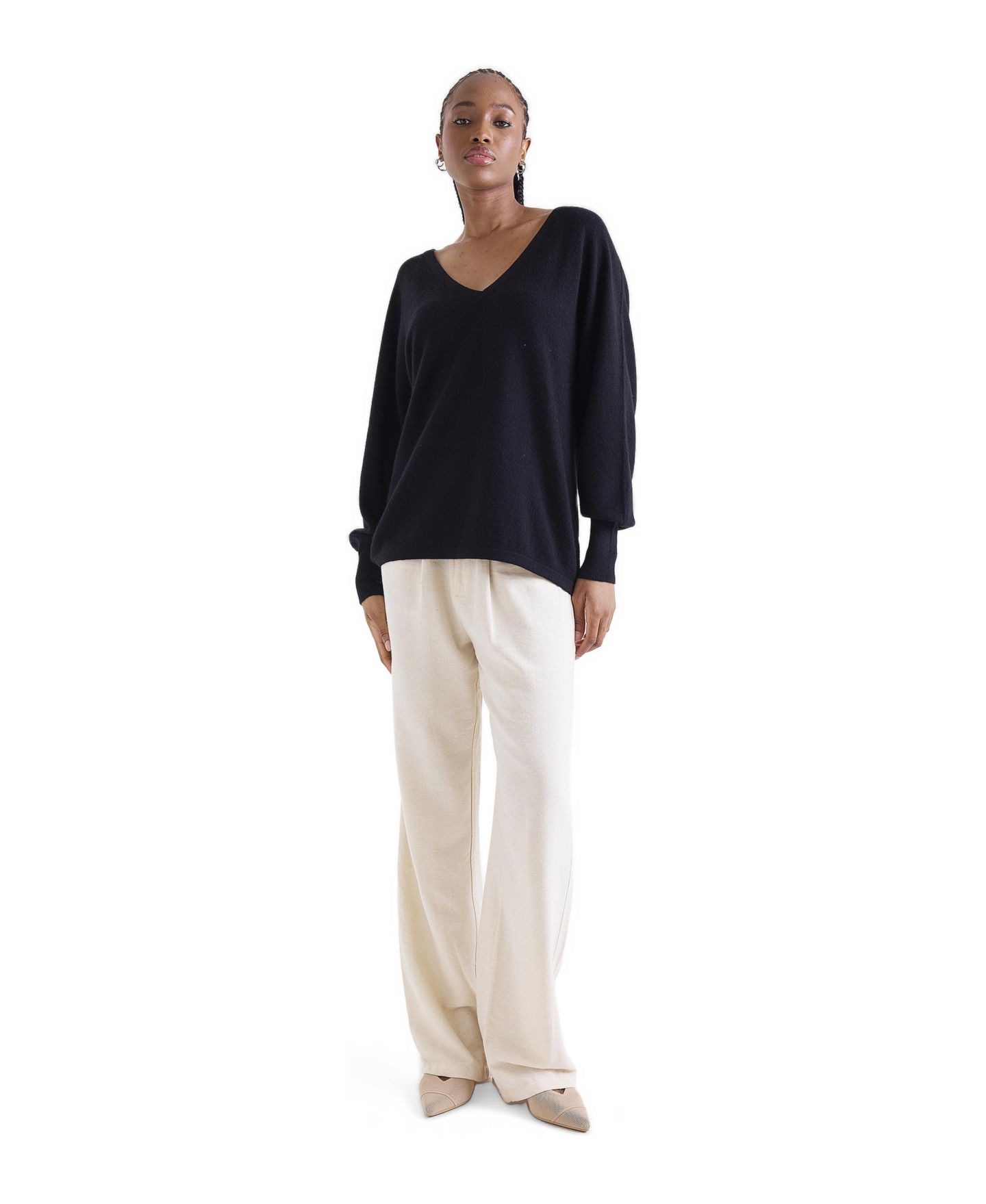 Женский свитер 1982 Paros V-Neck 100% Cashmere, цвет: Чёрный — фото 2