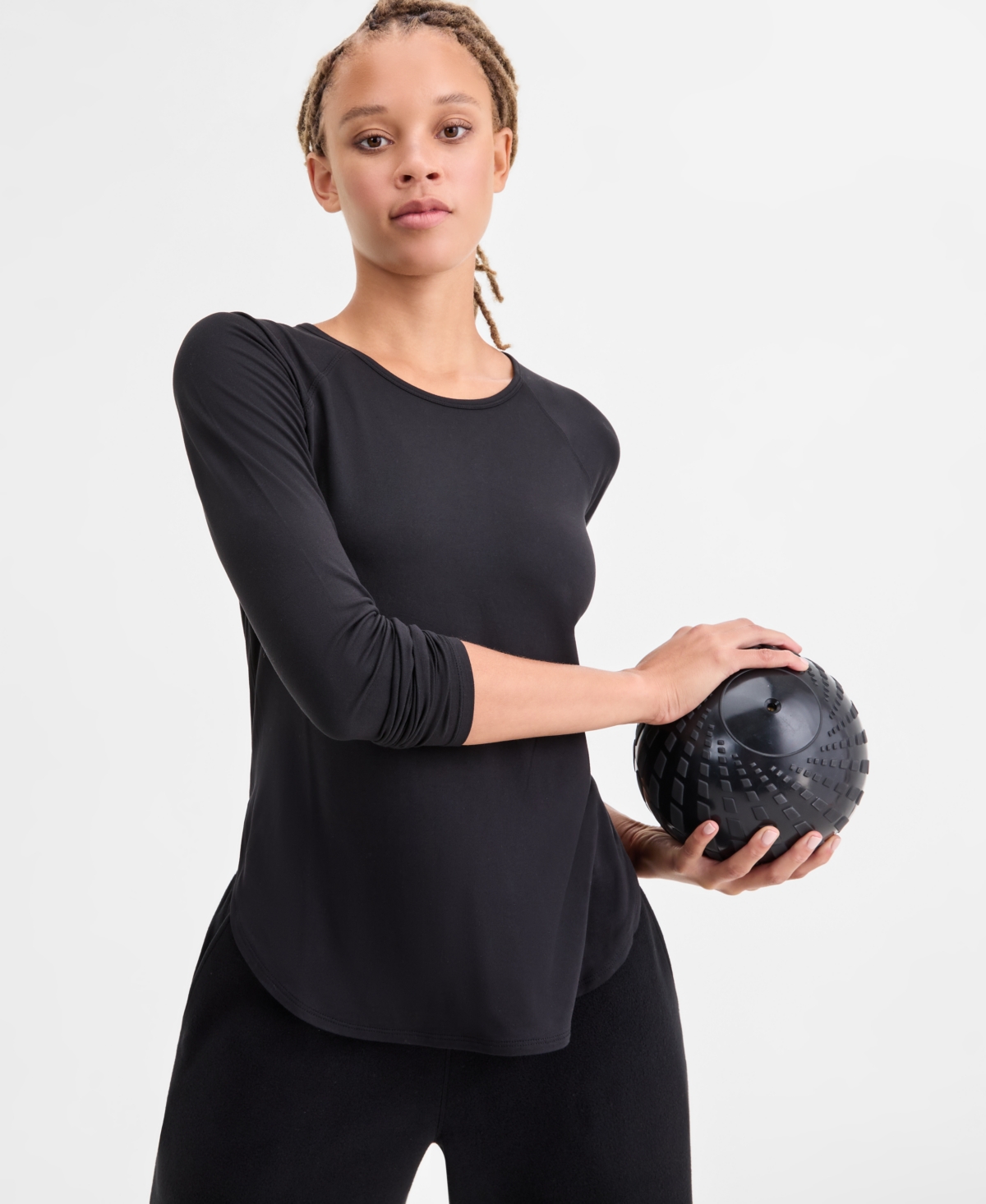 Macy's Id Ideology Women's Essentials 2-pack Long-sleeve T-shirt, Created For  In Black