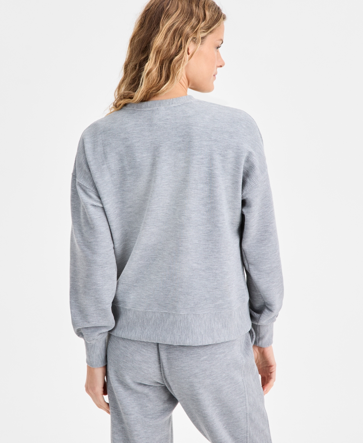 Id Ideology Women's Ribbed Knit Crewneck Sweatshirt, Macy's Exclusive In Gray