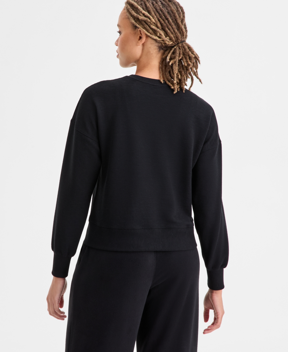 Id Ideology Women's Ribbed Knit Crewneck Sweatshirt, Macy's Exclusive In Black