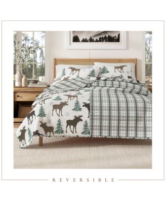 Moose & Evergreens Lightweight Reversible Microfiber Quilt Set with Shams