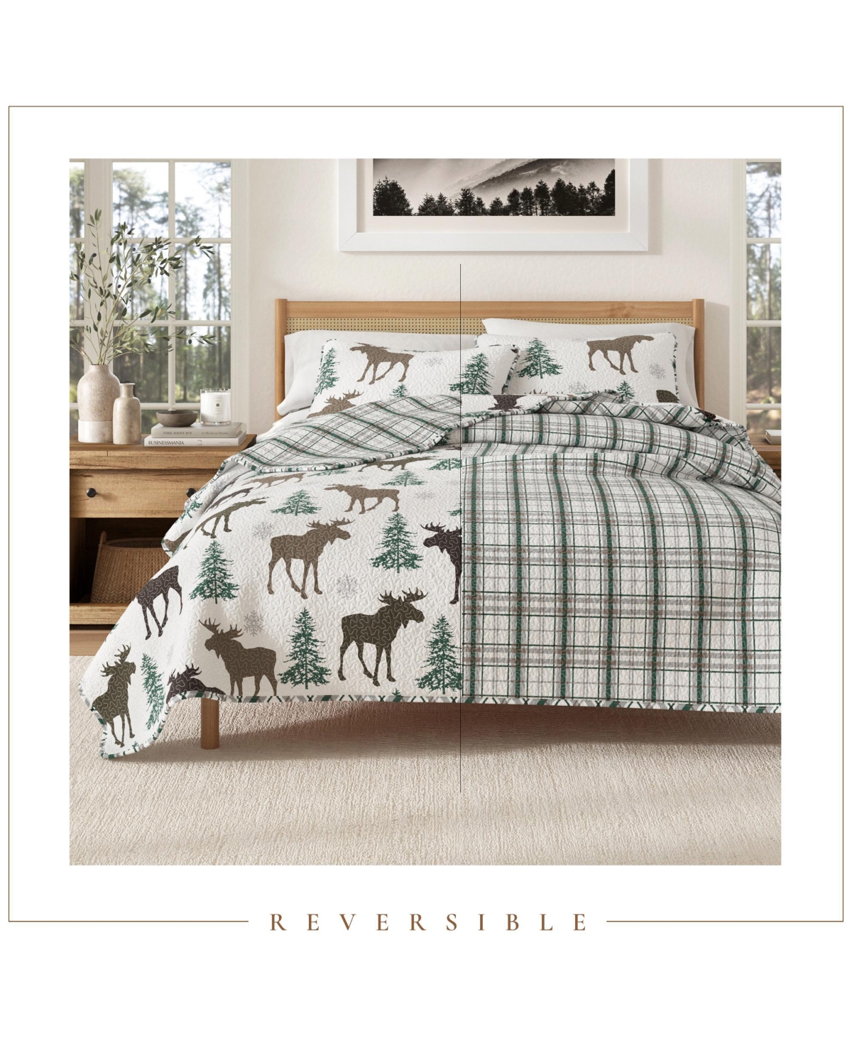 Linery & Co. Moose Evergreens Microfiber Quilt Set With Shams