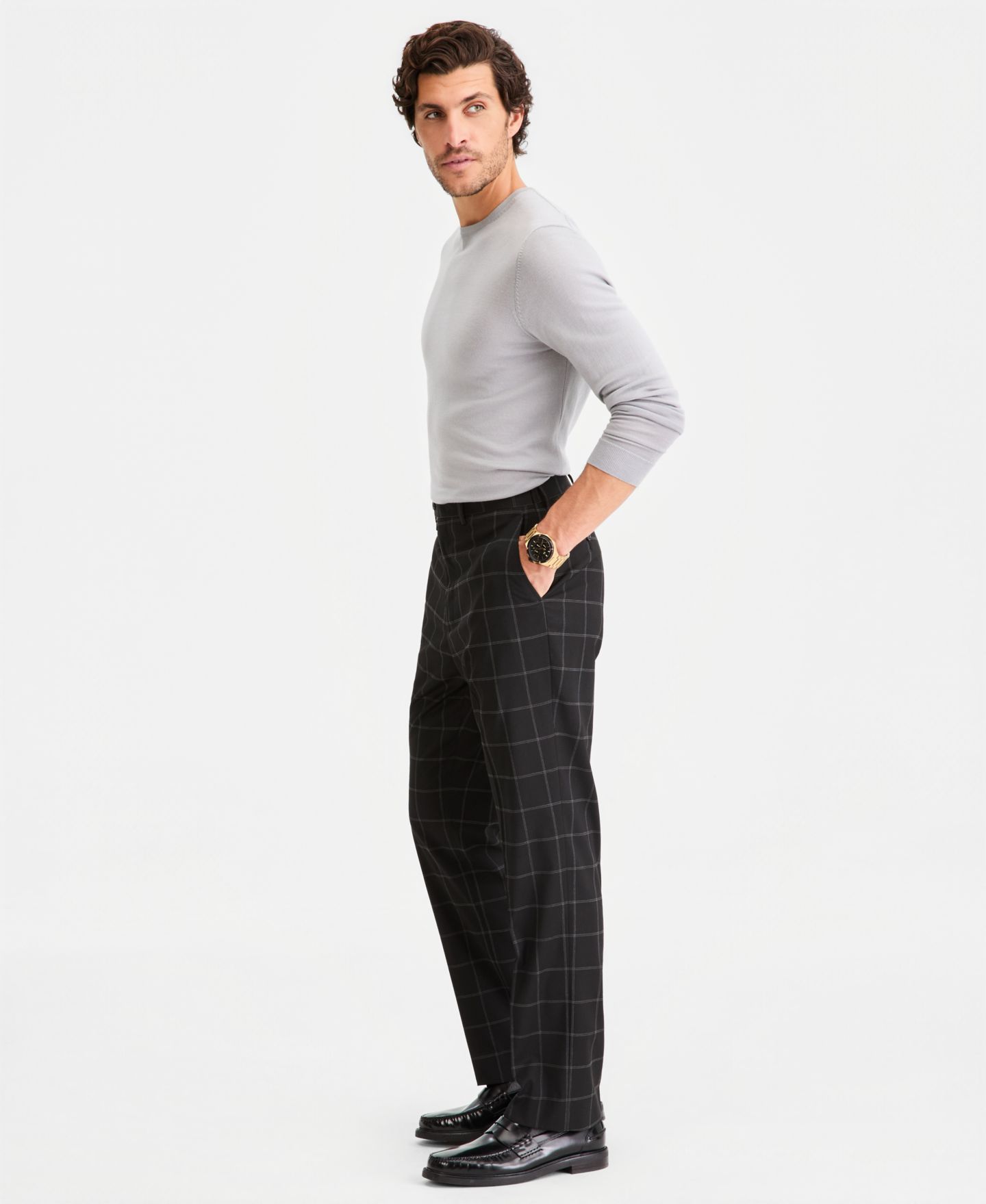 Мужские брюки Tayion Collection Classic-Fit Windowpane Suit Separates, цвет: Чёрный — фото 7