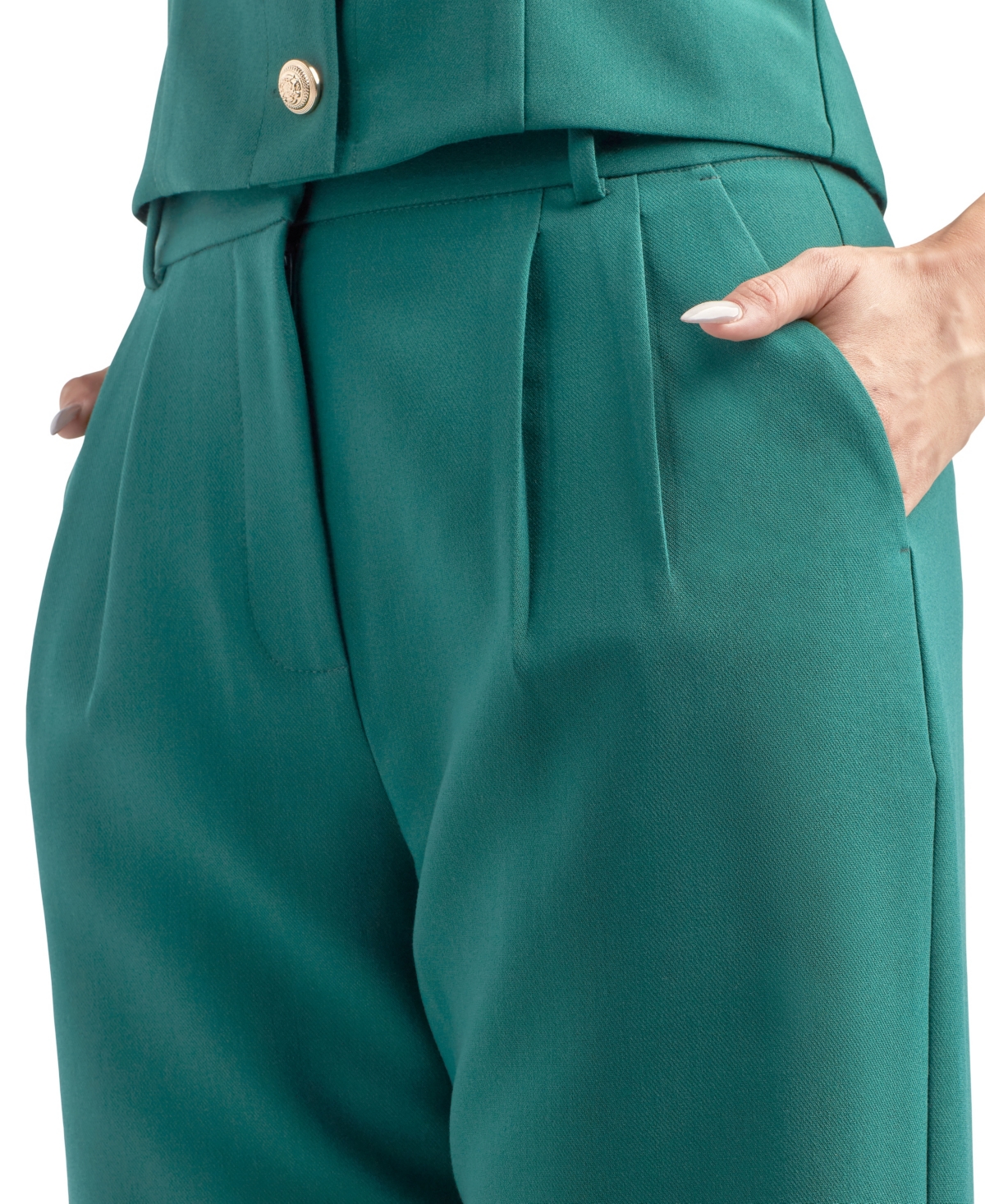 Bcx Women's Twill Pleated Wide Leg Pants In Green