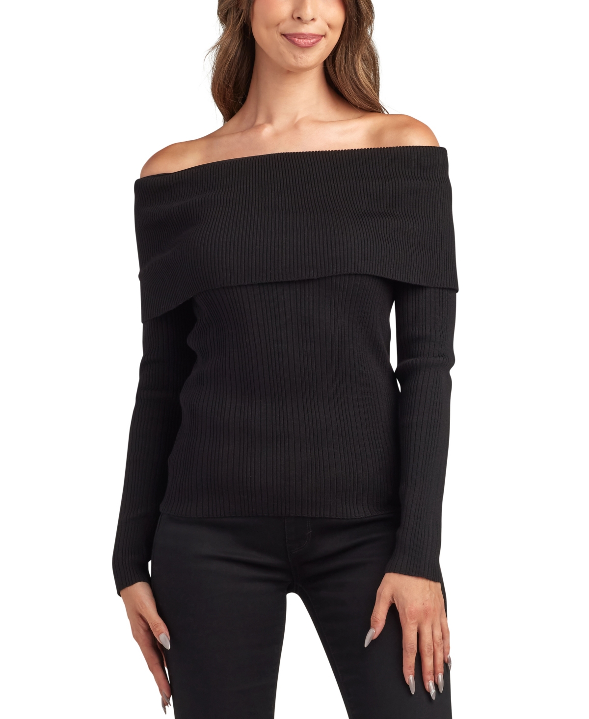Bcx Juniors' Off-shoulder Long Sleeve Sweater In Black