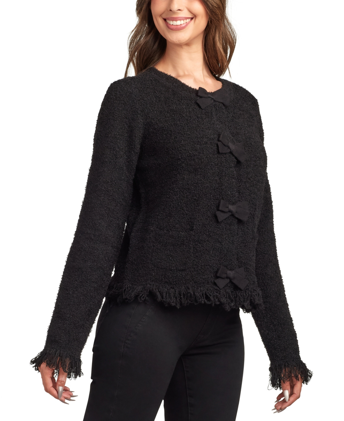 Bcx Juniors' Open Front Long Sleeve Cardigan In Black
