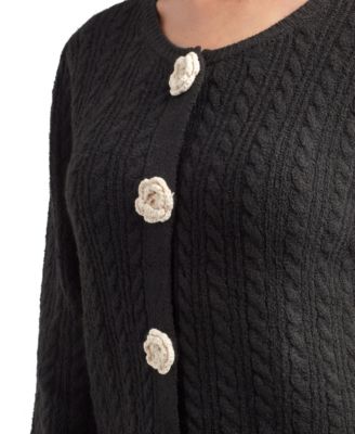 Juniors' Crewneck Long Sleeve Cardigan Sweater