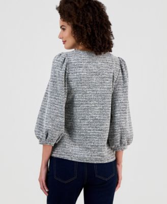 Petite 3/4-Balloon-Sleeve Boucl&eacute; Top